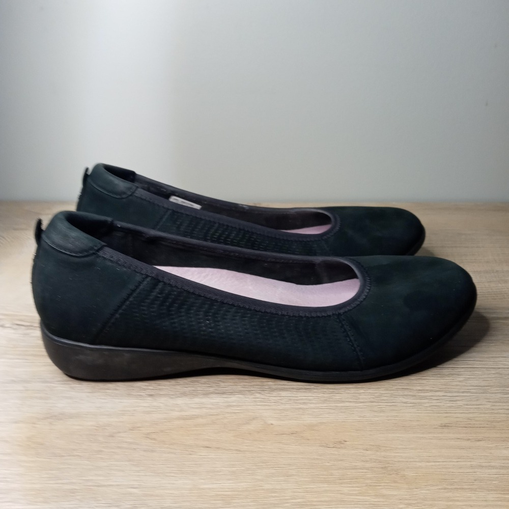 Aravon Shoes Womens Black Leather Round Toe Comfort Ballet Flats Shoes Size 8.5‎